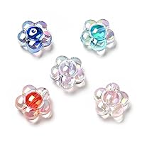 LiQunSweet 50 Pcs Colorful UV Plating Rainbow Iridescent Transparent Acrylic Plastic Beads Two Tone Flower Loose Spacer Beads for DIY Jewelry Making