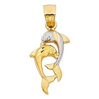 14k Yellow Gold and White Gold Dolphin Pendant Necklace 12x20mm Jewelry for Women