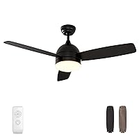 warmiplanet Ceiling Fan with Lights Remote Control, 48-Inch, Black, Silent Motor, 3-Blades