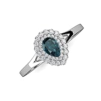 Pear Cut 7x5 mm London Blue Topaz Round Diamond 1 ctw Women Halo Engagement Ring 14K Gold