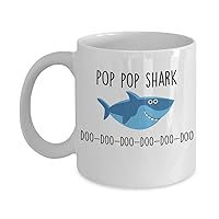 Pop Pop Shark Doo Doo Doo Mug - Shark Birthday Gift - Dad Grandpa Pop Shark Family - Shark Gifts Coffee Mug - Novelty 11oz & 15oz White Ceramic Cup (15oz)