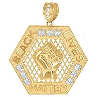 10k Yellow Gold Mens Princess Cut CZ Cubic Zirconia Simulated Diamond Talking Black Lives Matter Medallion Charm Pendant Necklace Jewelry Gifts for Men
