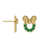 2MM Emerald Round Cut Mickey Mouse Earring For Womens Tiny Girl 14K Yellow Gold Over Sterling Sliver
