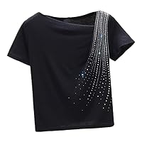 Short Sleeve Tee Casual Women Clothing Spring Summer Irregular Diamonds Black Blouse Femme Blusas
