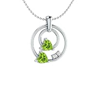 0.50 Ct Double Heart Cut Peridot Circle Pendant Necklace 14k White Gold Plated Gift