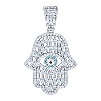 925 Sterling Silver Mens Marquise Round CZ Cubic Zirconia Simulated Diamond Enameled Hamsa Symbol Religious Charm Pendant Necklace Jewelry Gifts for Men