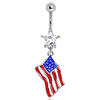 WildKlass Jewelry USA Flag Navel Ring 316L Surgical Steel