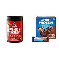 Six Star Elite 100% Whey Protein Plus Triple Chocolate 1.8lbs and Pure Protein Chocolate Deluxe Protein Bars 12 Count Pack