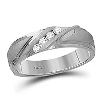 The Diamond Deal 14kt White Gold Mens Round Diamond Wedding Band Ring 1/6 Cttw