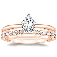 Moissanite Solitaire Engagement Ring, 14K Rose Gold, 8x5mm Pear Shape, 1 Carat