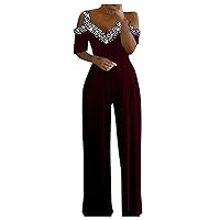 Women's Vacation Outfits Casual Wide Leg Jumpsuit Waist Closing Printed Summer Outfits