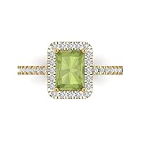 Clara Pucci 1.95 Brilliant Emerald Cut Solitaire W/Accent Natural Green Peridot Anniversary Promise Wedding ring Solid 18K Yellow Gold