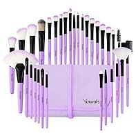 Professional Makeup Brush Set with Eco-Friendly Wooden Handles and Bag Purple