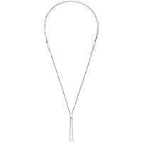 Leonardo Jewels Almina 023536 Stainless Steel Y-Chain Necklace Silver with White Imitation Pearls 90 cm Length Venetian Chain Mirror Anchor Chain Women's Jewellery, Stainless Steel, No Gemstone