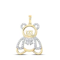 Round Cut White Diamond 925 Sterling Silver 14K Yellow Gold Over Diamond Teddy Bear Pendant Necklace