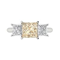 Clara Pucci 2.94ct Princess Cut 3 Stone Solitaire with Accent Morganite Proposal Designer Wedding Anniversary Bridal ring 14k White Gold