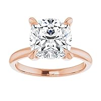 10K Solid Rose Gold Handmade Engagement Ring, 4 CT Cushion Cut Moissanite Diamond Solitaire Wedding/Bridal Rings for Women/Her, Minimalist Anniversary Ring Gifts