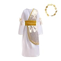 Dressy Daisy Little Girls White Gold Greek Goddess Toga God Halloween Costume Dress Up Outfit with Laurel Wreath Headband