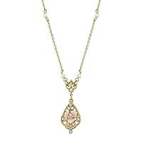 1928 Jewelry Women's Porcelain Rose Pendant Faux Pearl Accent Vintage Style Necklace 17