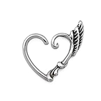Painful Pleasures 16g Heart-Shaped Stainless Steel Bendable Ear Piece — Right Facing — Angel Wing Design