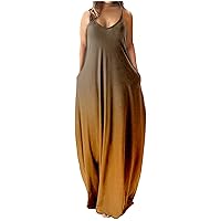 SMIDOW Womens Summer Gradient Plus Size Maxi Dress 2023 Casual Beach Long Sundress Sexy Spaghetti Strap Pocketed Dress