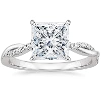 2CT Princess Cut VVS1 Colorless Moissanite Engagement Ring Wedding Band Gold Silver Eternity Solitaire Halo Vintage Antique Anniversary Promise Gift Petite Twisted Vine Diamond Ring