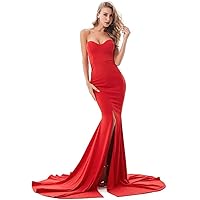 LALUNE Formal Strapless Evening Dress Long Prom Gown Front Split Full Length Wedding Maxi Mermaid Dress