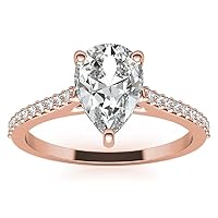 10K/14K/18K Solid Rose Gold Handmade Engagement Ring 2 CT Pear Cut Moissanite Diamond Solitaire Wedding/Bridal Ring for Women/Her, Gorgeous Gift for Woman
