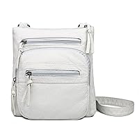 Soft Leather Multi Pockets Crossbody Bags for Women Vintage Shoulder Flap Bags Handbags and Purses Small Bag (White)
