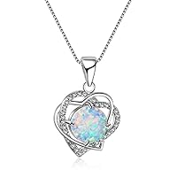 Round Cut Created Opal Double Heart CZ Pendant Necklace 18