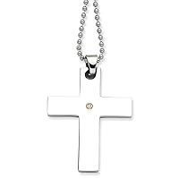Stainless Steel Polished Engravable Fancy Lobster Closure 14k Gold With Diamond Religious Faith Cross Pendant Necklace 22 Inch Measures 32mm Wide Jewelry Gifts for Women