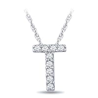 1/20 cttw 925 Sterling Silver Round White Diamond Initial A to Z Alphabet Letter Monogram Pendant Necklace In 18