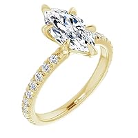 14K Solid Yellow Gold Handmade Engagement Ring 1 CT Marquise Cut Moissanite Diamond Solitaire Wedding/Bridal Ring for Women/Her Bridal Ring