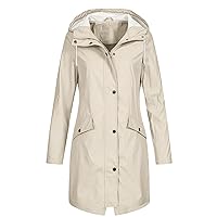 RMXEi winter coat for women Women Solid Stripe Rain Jacket Outdoor Plus Medium And Long Waterproof Hooded Raincoat Windproof