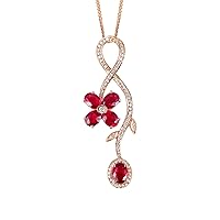 KnSam 18K 750 Yellow Gold Women's Necklace Gift, Red Ruby Chains 2.12 Carat Flowers Yellow Gold 750 Statement Chain Women's Fashion Jewellery with Diamond Real Jewellery, Length 45 cm, 18 carat (750)