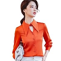 Orange Shirt Women Long Sleeve V Neck Formal Chiffon Blouses Office Ladies Work Top Orange 4XL