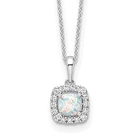 10.8mm 10k White Gold Lab Grown Diamond and Simulated Opal Pendant Necklace 18 Inch Jewelry for Women