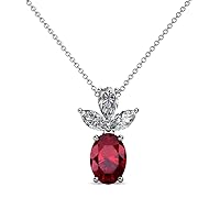 Oval Shape Ruby Diamond 1 1/4 ctw Womens Pendant Necklace 16 Inches Chain 14K Gold
