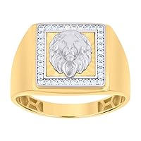 10k Two tone Gold Mens CZ Cubic Zirconia Simulated Diamond Leo/lion Head Animal Square Zodiac Sign/wildlife Ring Measures 14mm Long Jewelry Gifts for Men