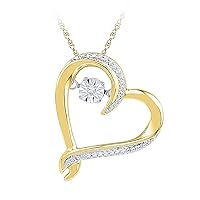 The Diamond Deal 10kt Yellow Gold Womens Moving Twinkle Round Diamond Heart Pendant 1/20 Cttw