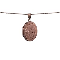 British Jewellery Workshops 9ct Rose Gold 26x19mm oval hand engraved flat Locket with a 1mm wide curb Chain