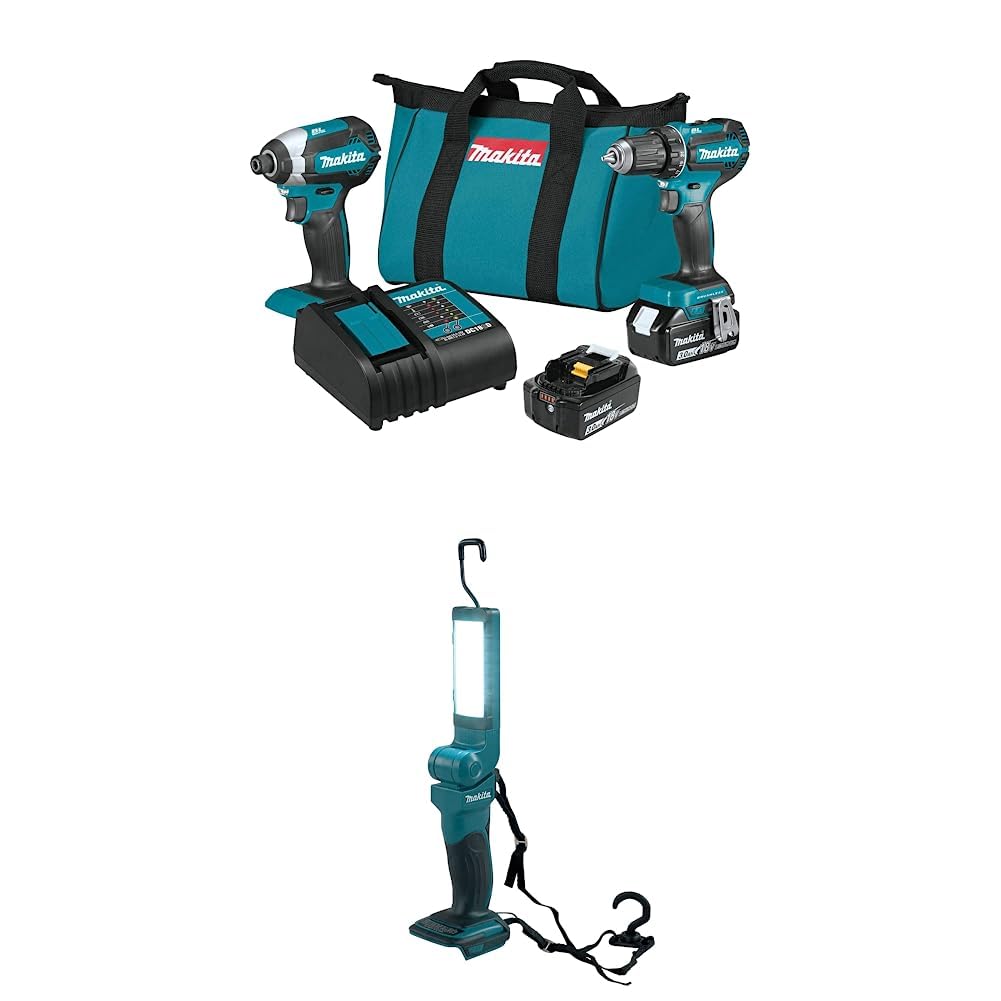 Makita XT281S 18V LXT 2-Pc. Combo Kit (3.0Ah) with Makita DML801 18V LXT Lithium-Ion Cordless 12 L.E.D. Flashlight, Flashlight Only, Black