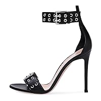 Womens High Stiletto Heeled Sandals Ankle Strap Belt Buckle Open Toe Pumps Fashion Studs Rivet Wedding Party Dressing Shoes