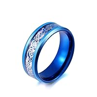 Mens Blue Black Celtic Dragon Ring Stainless Steel Engagement Wedding Band
