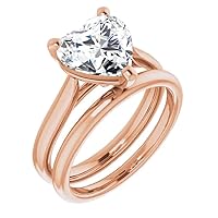 10K Solid Rose Gold Handmade Engagement Rings 3 CT Heart Cut Moissanite Diamond Solitaire Wedding/Bridal Ring Set for Wife, Promise Rings
