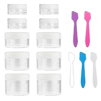 10 Pieces Makeup Travel Containers with Lids 3/5/10/15/20 Gram Size Cosmetic Jars with 5 Pieces Mini Spatulas for Gift(White Color)