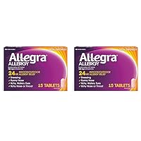 Allegra Adult 24HR Non-Drowsy Antihistamine, 15 Tablets, Fast-Acting Allergy Symptom Relief, 180 mg (Pack of 2)