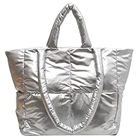 Puffer Tote Bag for Women Quilted Puffy Handbag Light Winter Down Cotton Padded Shoulder Bag Down Padding Tote Bag
