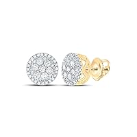 14kt Yellow Gold Round White Diamond Cluster Mens Earrings 3/8 Cttw