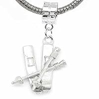 Snow Skis and Poles Bead for Snake Chain Charm Bracelet